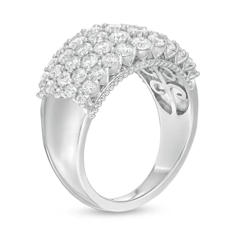 Anel de casamento em ouro de 18 quilates com diamante redondo de 2 quilates (total) criado em laboratório, cor D, pureza VVS1-VS1, 3EX.-3