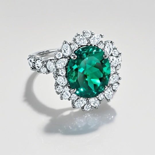 Bague de fiançailles en or blanc 10 carats avec émeraude de synthèse ovale de 2 à 7 carats