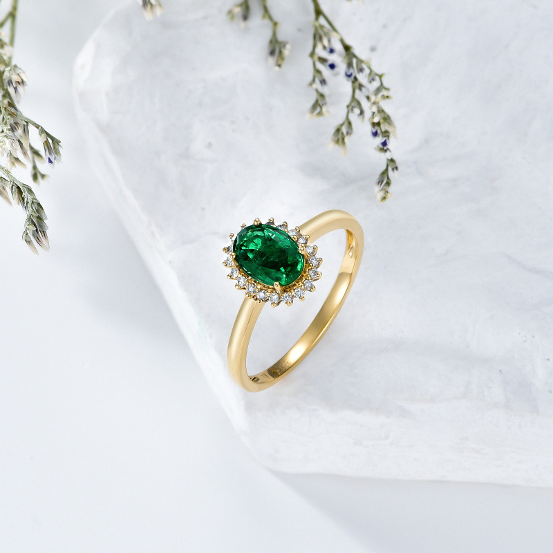 Anillo llamativo de oro blanco de 14 quilates con esmeralda ovalada de 2 a 7 quilates-4