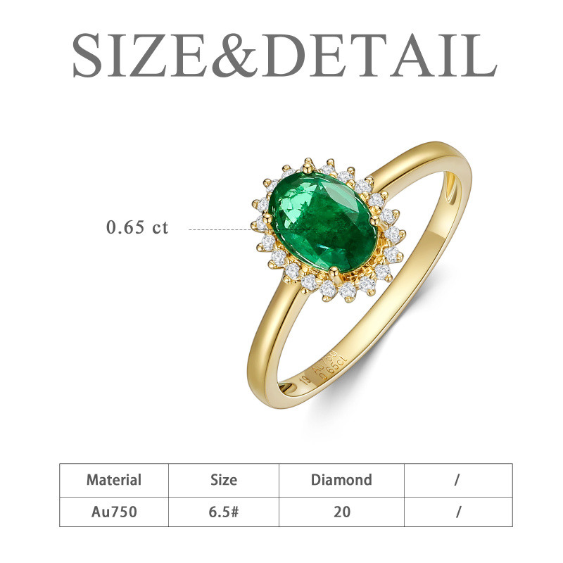 Anillo llamativo de oro blanco de 14 quilates con esmeralda ovalada de 2 a 7 quilates-5