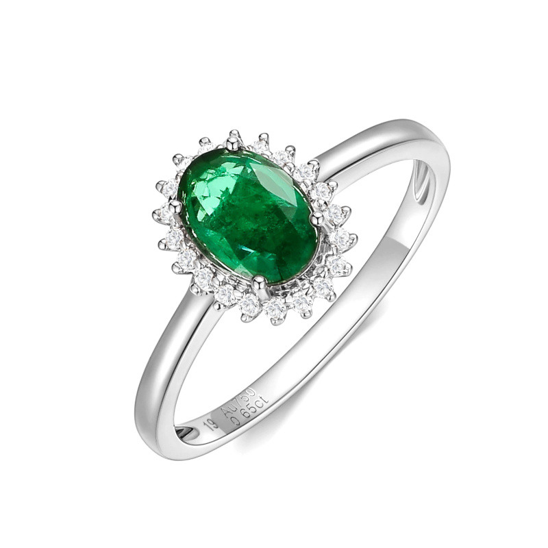 Bague imposante en or blanc 10 carats avec émeraude ovale de 2 à 7 carats-9