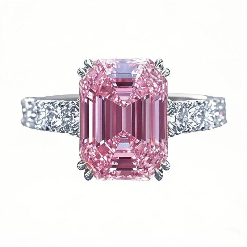 Anillo de compromiso para parejas con moissanita talla esmeralda de 2,5 quilates en oro blanco de 10 quilates y piedra lateral.-1