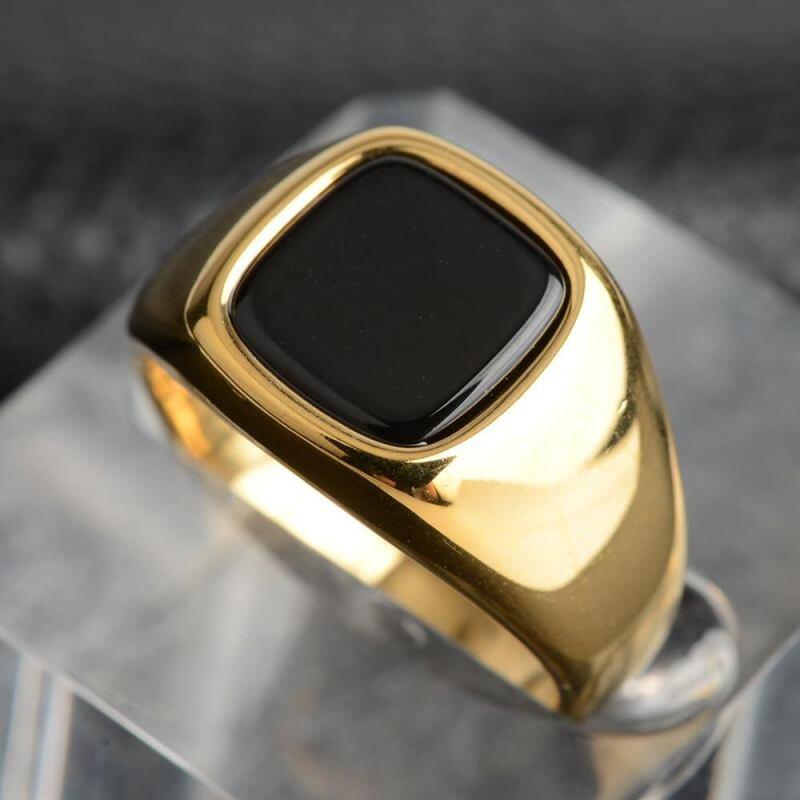 10K White Gold Agate Ring for Men-2