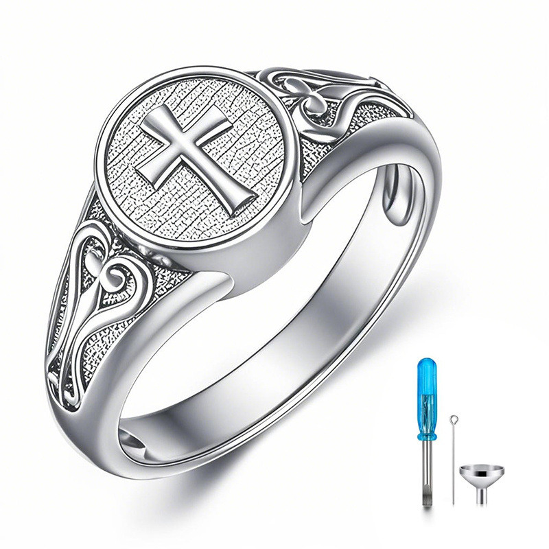 Bague croix en or blanc 18 carats-1