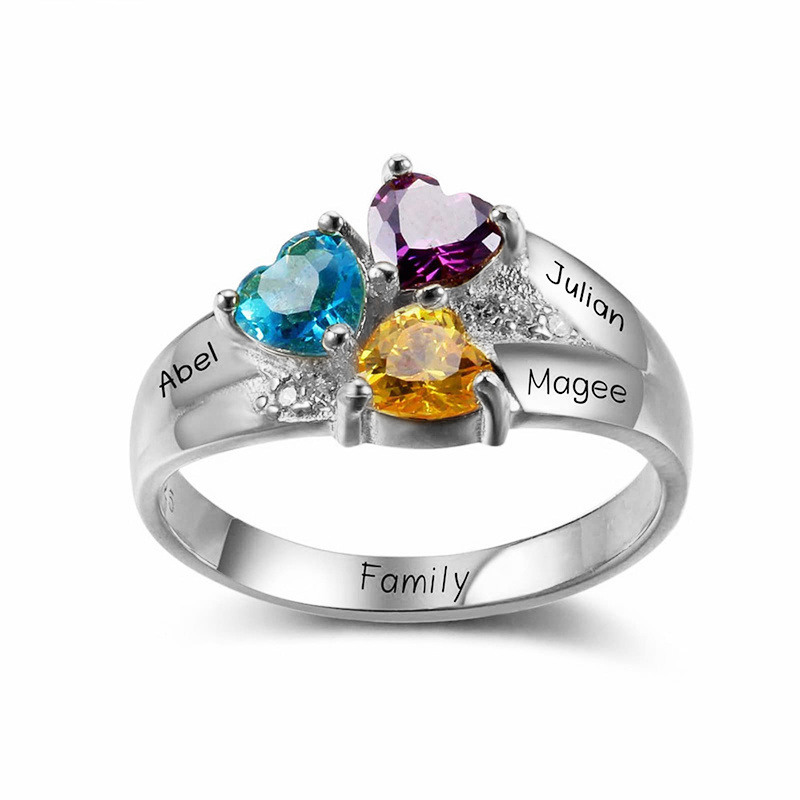 Anillo clásico personalizado con nombre y cristal en oro blanco de 10 quilates-13
