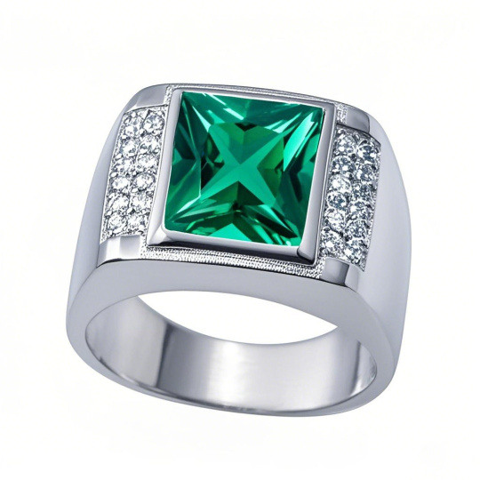 10K White Gold Cubic Zirconia Ring for Men