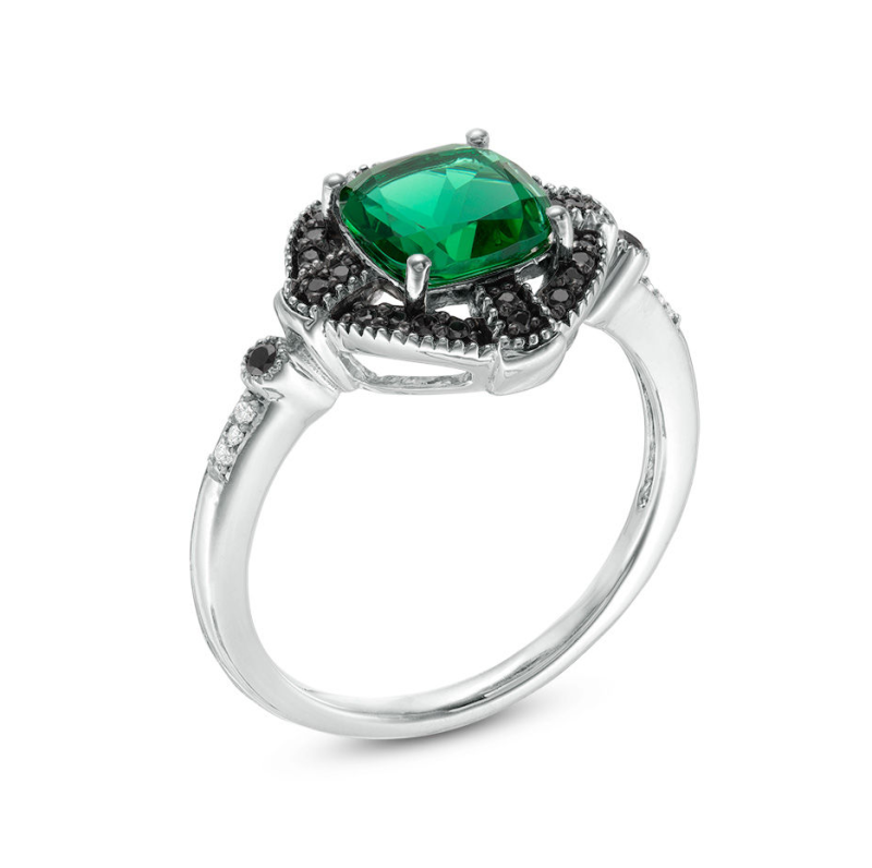 10K Rose Gold Cushion Cut Lab-Grown Emerald & Black and White Lab-Grown Diamond Custom Engagement Ring-3