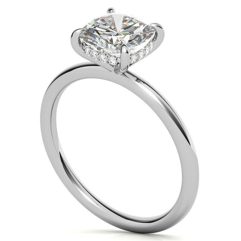 Platinum with White Gold Plated Cushion Cut Moissanite Hidden Halo Engagement Ring-6