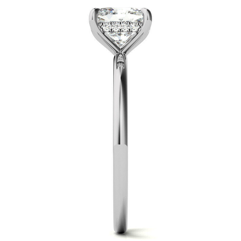 Platinum with White Gold Plated Cushion Cut Moissanite Hidden Halo Engagement Ring-7