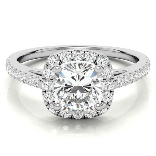 10K White Gold Cushion Cut Moissanite Engagement Ring