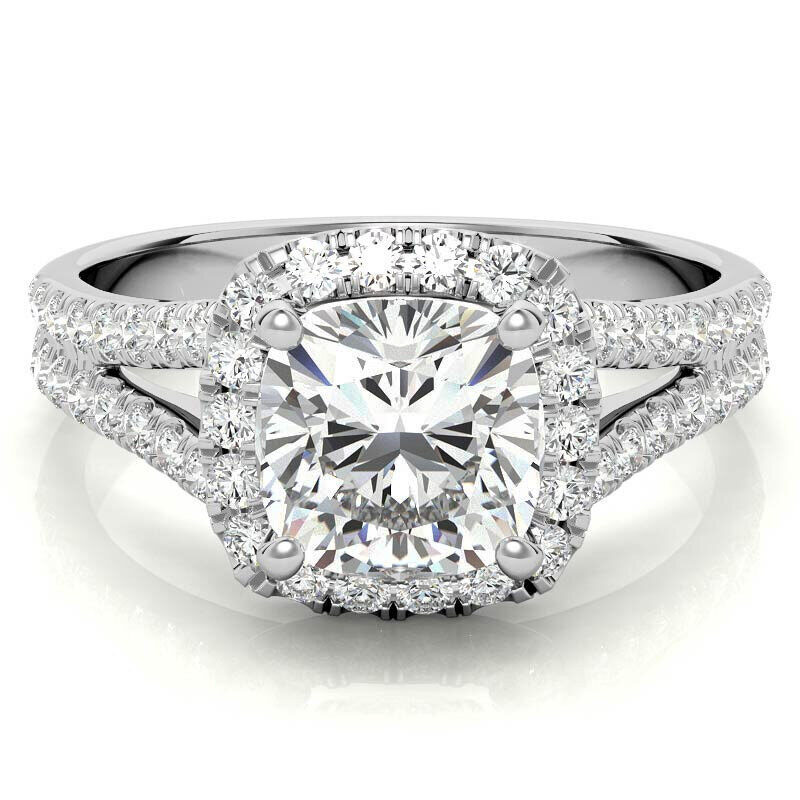 10K White Gold Cushion Cut Moissanite Engagement Ring-16