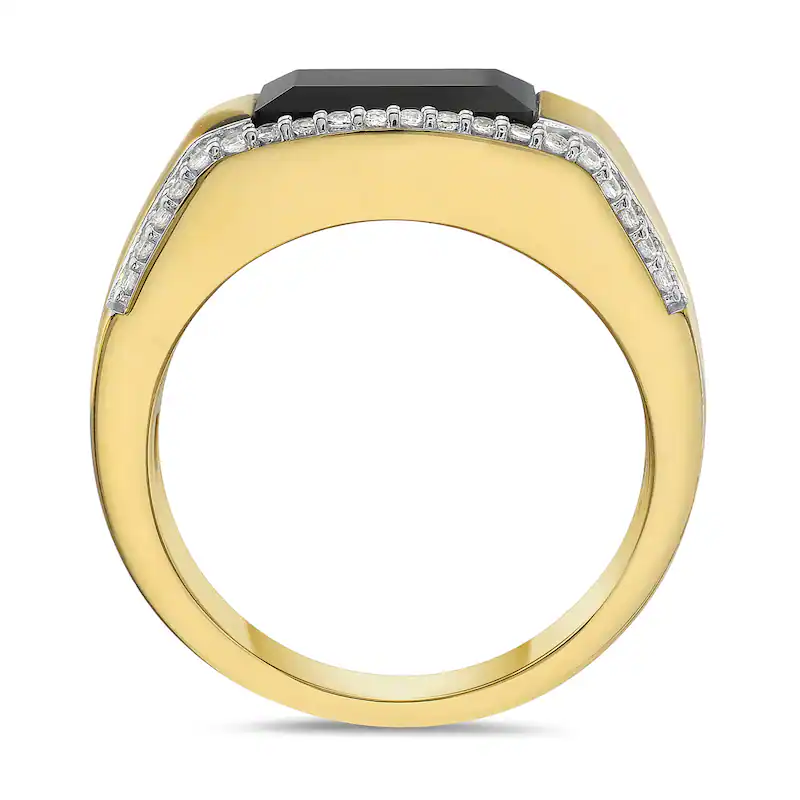 14-karätiger Weißgold-Siegelring mit kissenförmigem Achat und Diamanten für Herren, Farbe I3, Reinheit 3EX-4