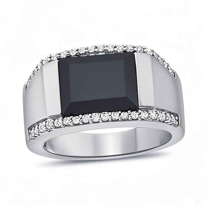 10K White Gold Cushion Shaped Agate & Diamond Custom Signet Ring for Men I Color I3 Clarity 3EX-3