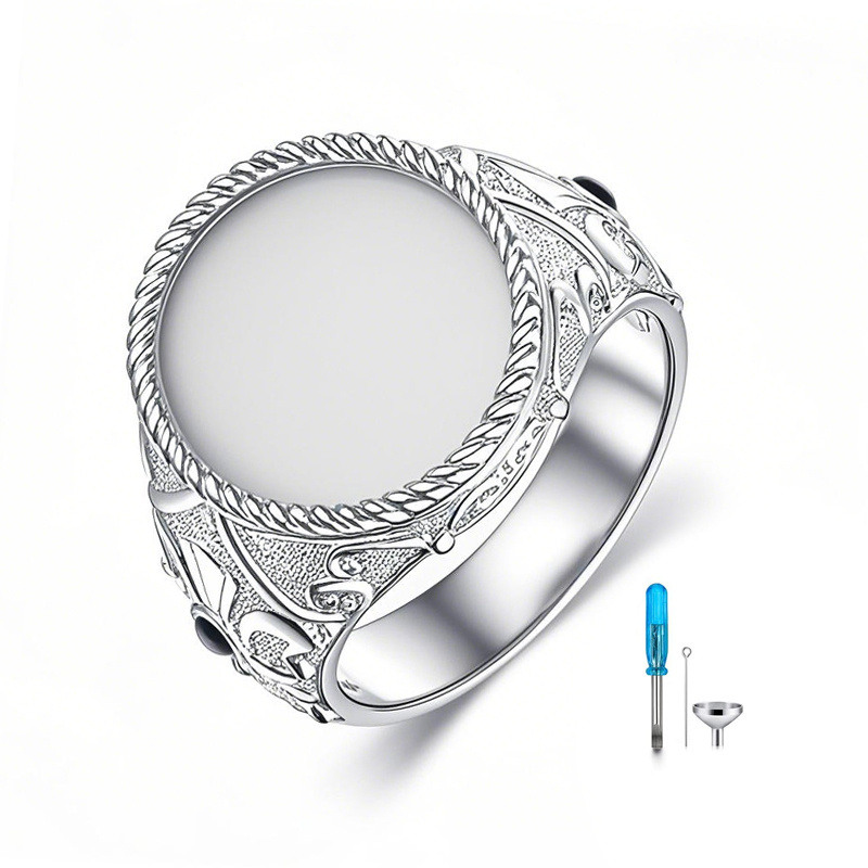 Anillo de oro blanco de 10 quilates con grabado personalizado para hombre-15