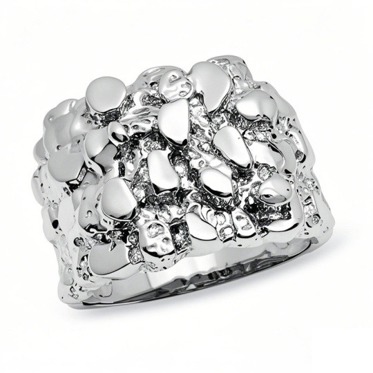 10K White Gold Custom Engraving Nugget Ring for Men