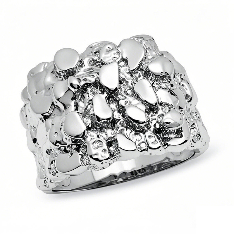 Anillo de oro blanco de 10 quilates con grabado personalizado para hombre-19