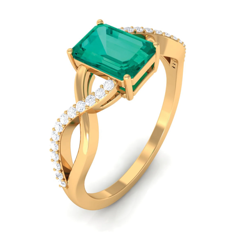 Anillo de compromiso personalizado en oro rosa de 10K con esmeralda de corte esmeralda de 1 a 6 CT y diamante cultivado en laboratorio-3