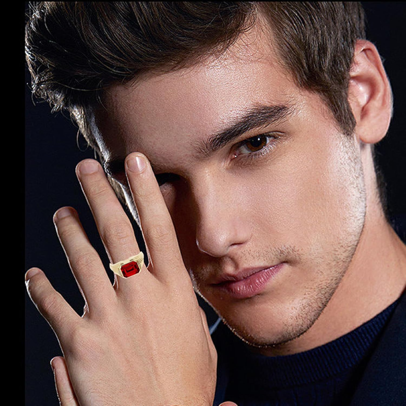 Anillo personalizado de oro de 10 quilates con corte esmeralda y gema preciosa-2