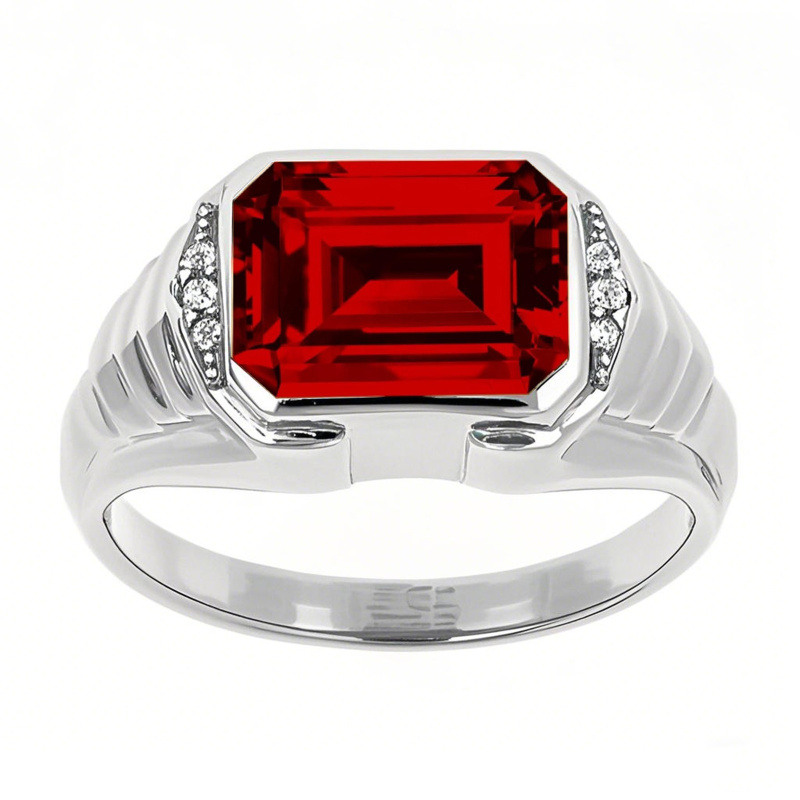 Anillo personalizado de oro blanco de 10 quilates con corte esmeralda y gema preciosa-5