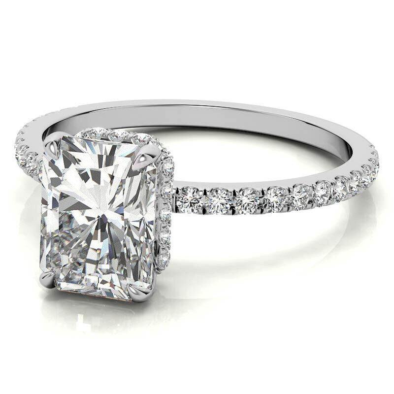 Anillo de compromiso de oro blanco de 10 quilates con moissanita talla esmeralda-3