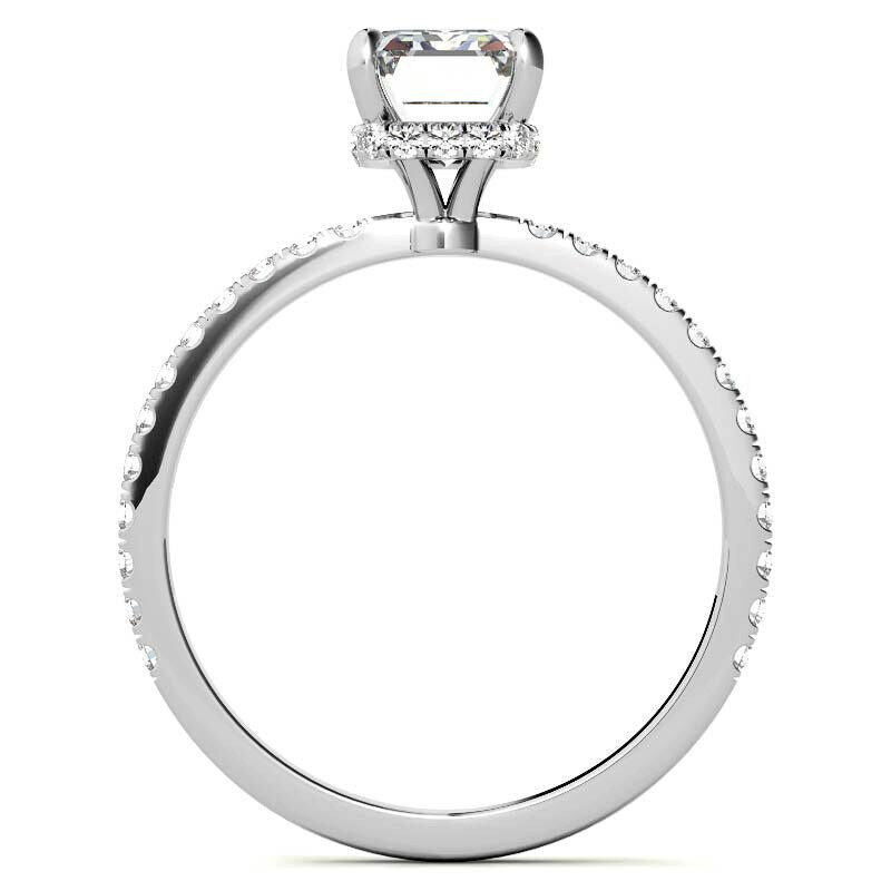 Anillo de compromiso de oro blanco de 10 quilates con moissanita talla esmeralda-4