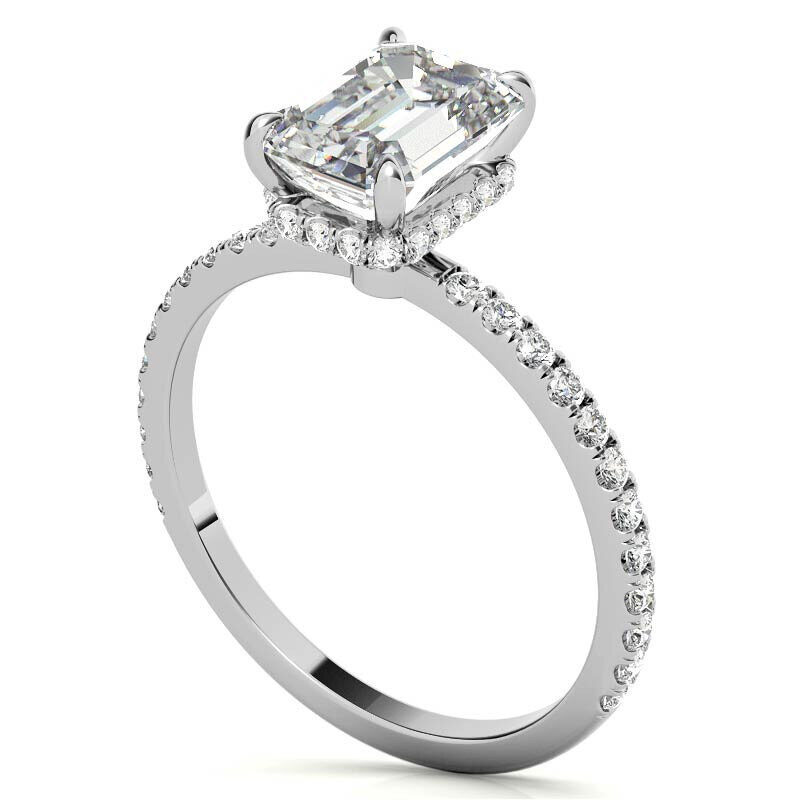 Anillo de compromiso de oro blanco de 10 quilates con moissanita talla esmeralda-5