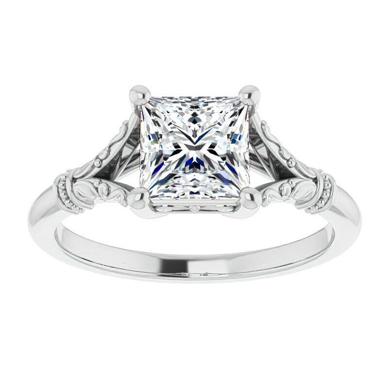 Anillo de compromiso solitario de moissanita talla esmeralda en oro blanco de 10 quilates-1