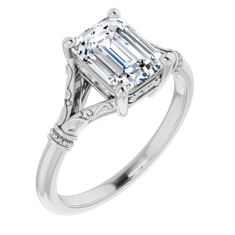 Anillo de compromiso solitario de moissanita talla esmeralda en oro blanco de 10 quilates-3