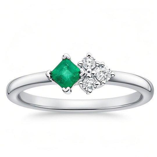 10K Gold Emerald & Lab Created Diamond Custom Engagement Band G/H Color SI Clarity 3EX