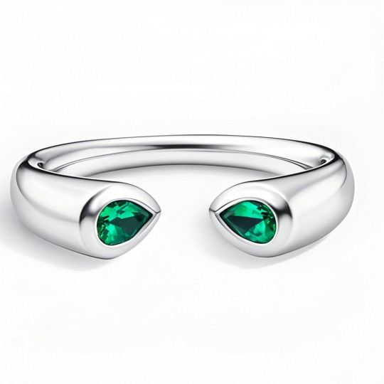 10K White Gold Emerald Personalized Engraving & Open Ring