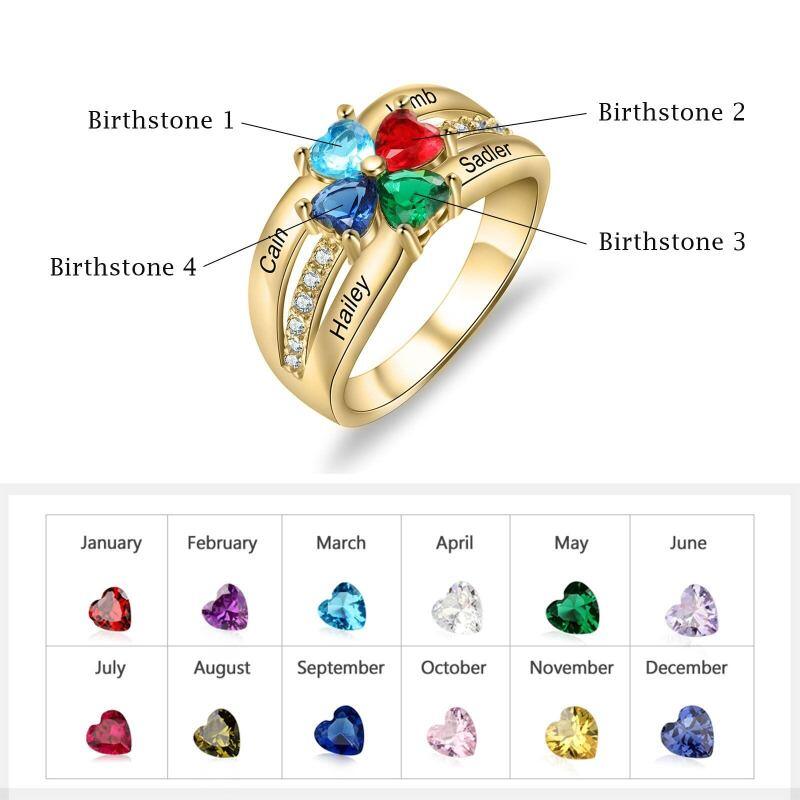 Joyería familiar con diamantes y piedras preciosas, corte corazón de platino, 4 piedras de nacimiento. Regalo ideal para madres, esposas y abuelas.-2
