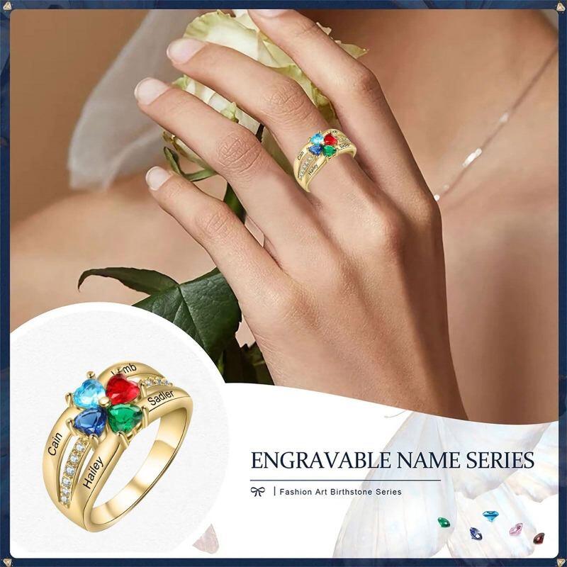 Joyería familiar con diamantes y piedras preciosas, corte corazón de platino, 4 piedras de nacimiento. Regalo ideal para madres, esposas y abuelas.-3