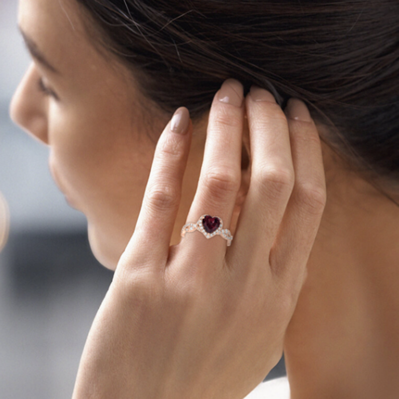 Anillo de compromiso personalizado con corte de corazón en oro de 14 quilates y piedras preciosas-4
