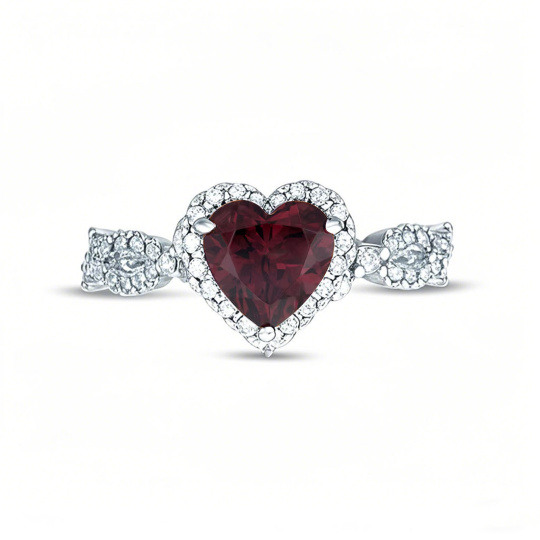 Anillo de compromiso personalizado con corte de corazón en oro blanco de 10 quilates y piedras preciosas