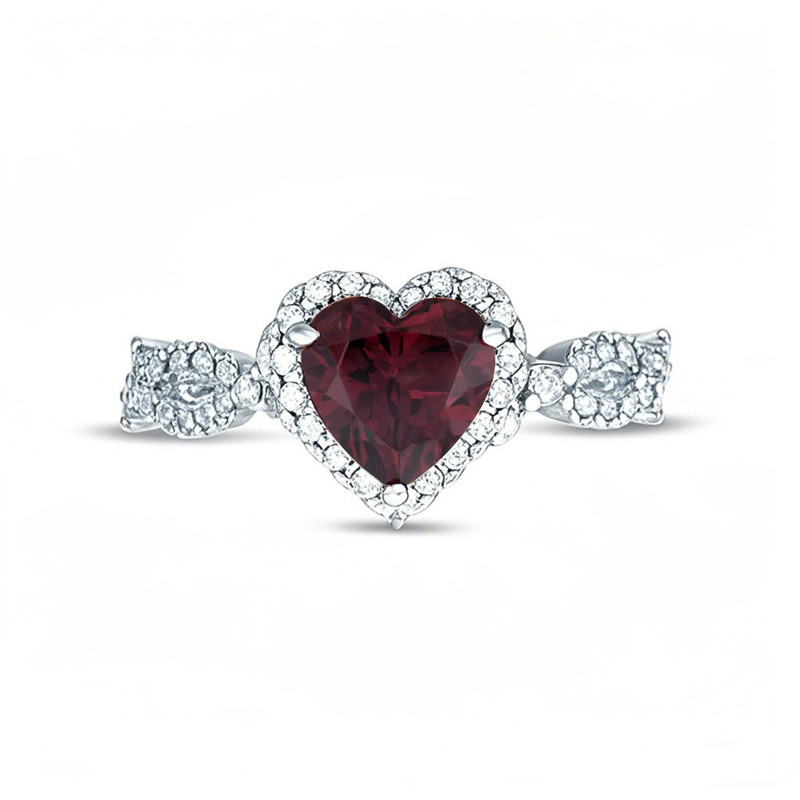 Anillo de compromiso personalizado con corte de corazón en oro blanco de 10 quilates y piedras preciosas-9