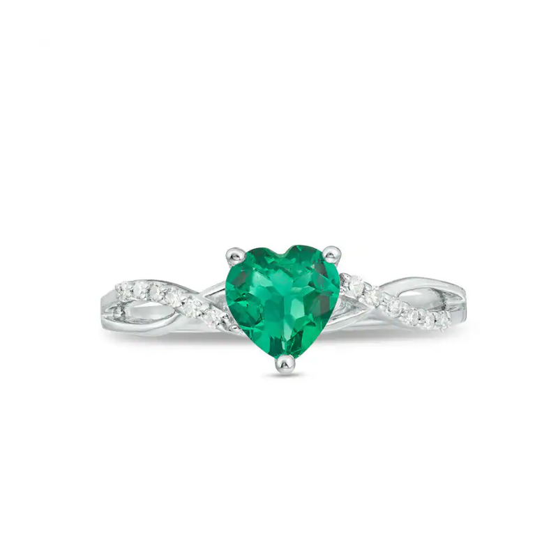 Anillo de compromiso personalizado en oro rosa de 10K con diamante cultivado en laboratorio de 0,05 CTW y esmeralda cultivada en laboratorio de 1 a 6 CT-4