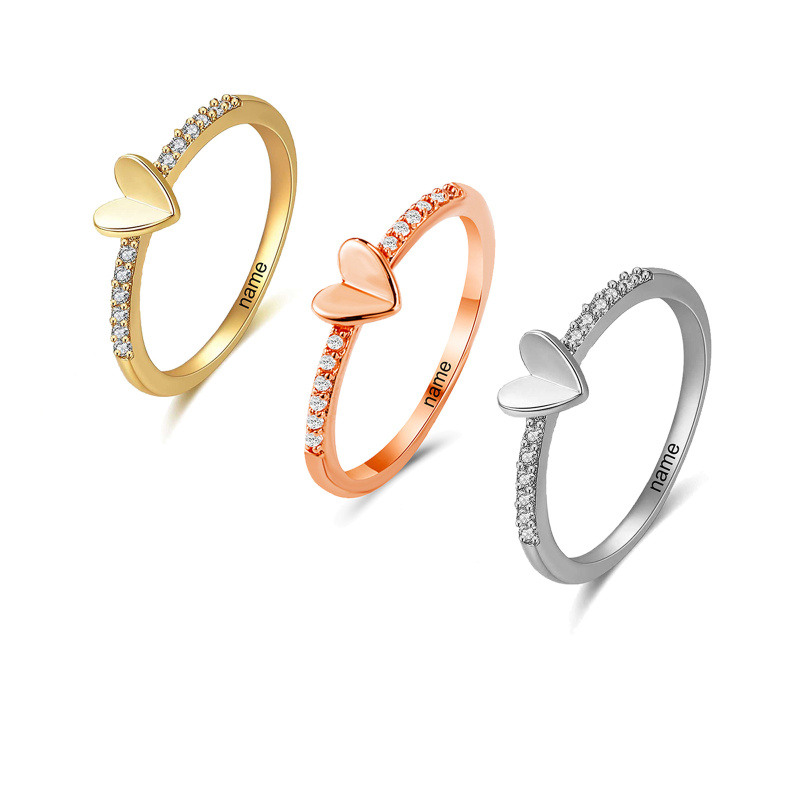 Bague cœur personnalisée en or blanc 14 carats avec diamant en forme de cœur, certifiée 3EX IGI-4