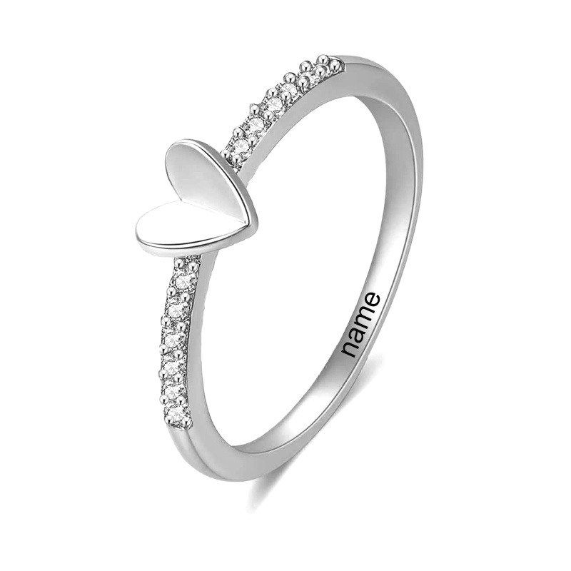 Bague cœur personnalisée en or blanc 14 carats avec diamant en forme de cœur, certifiée 3EX IGI-1