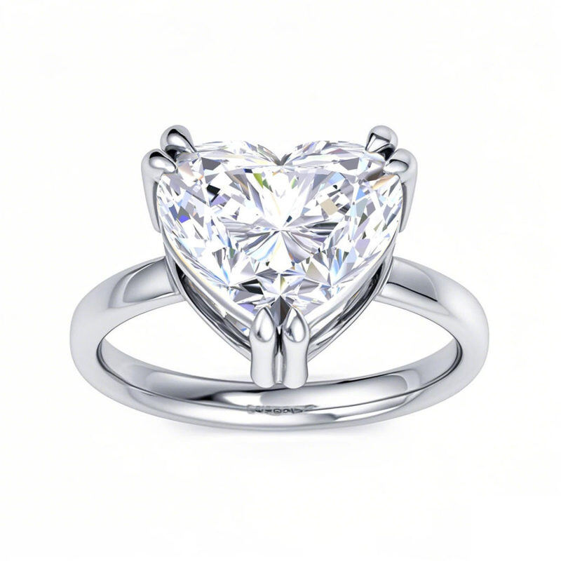 Bague en platine en forme de cœur avec diamant de laboratoire, gravure personnalisée et certification IGI 3EX, couleur G-H.-1