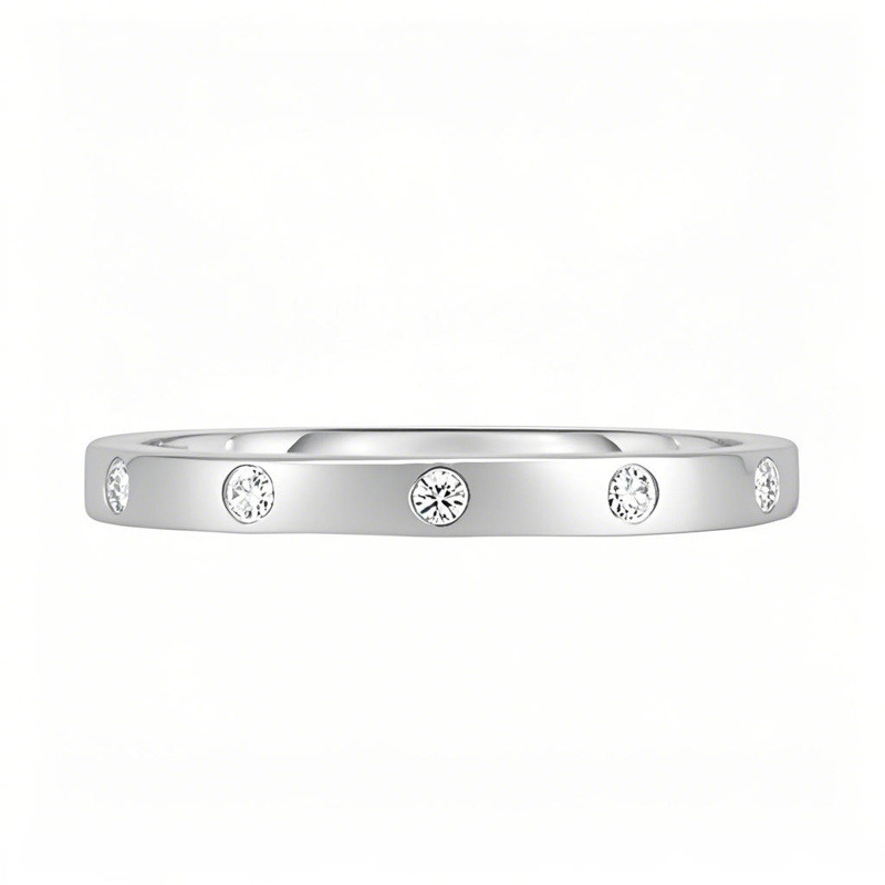 Alliance personnalisée en or blanc 10 carats avec incrustation de diamants, couleur D, pureté VVS-1