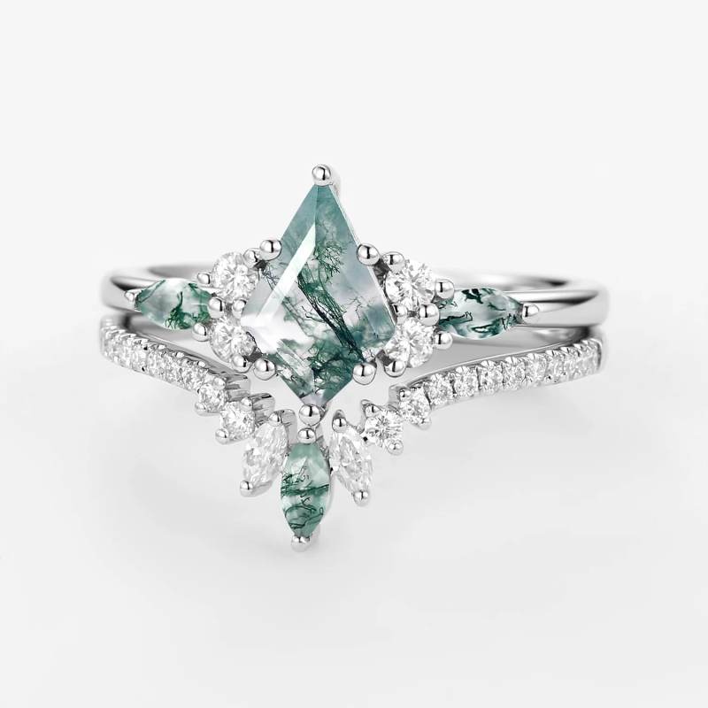 Anillo de compromiso de plata de ley con ágata musgosa talla cometa chapada en oro rosa-4