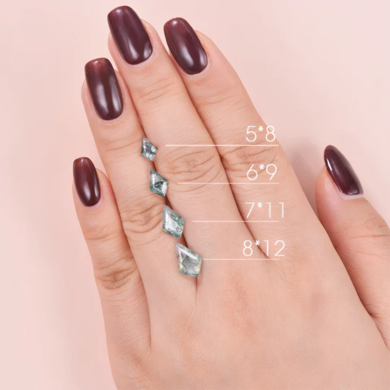 Sterling Silver Kite Cut Moss Agate & Moissanite Bridal Set-6
