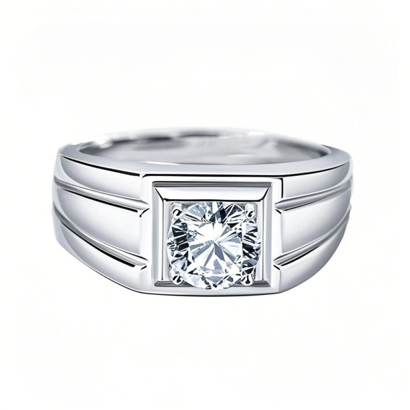 Anillo personalizado para hombre en oro blanco de 10 quilates con diamante creado en laboratorio, color D-E, claridad VS, certificado 3EX por IGI.-1