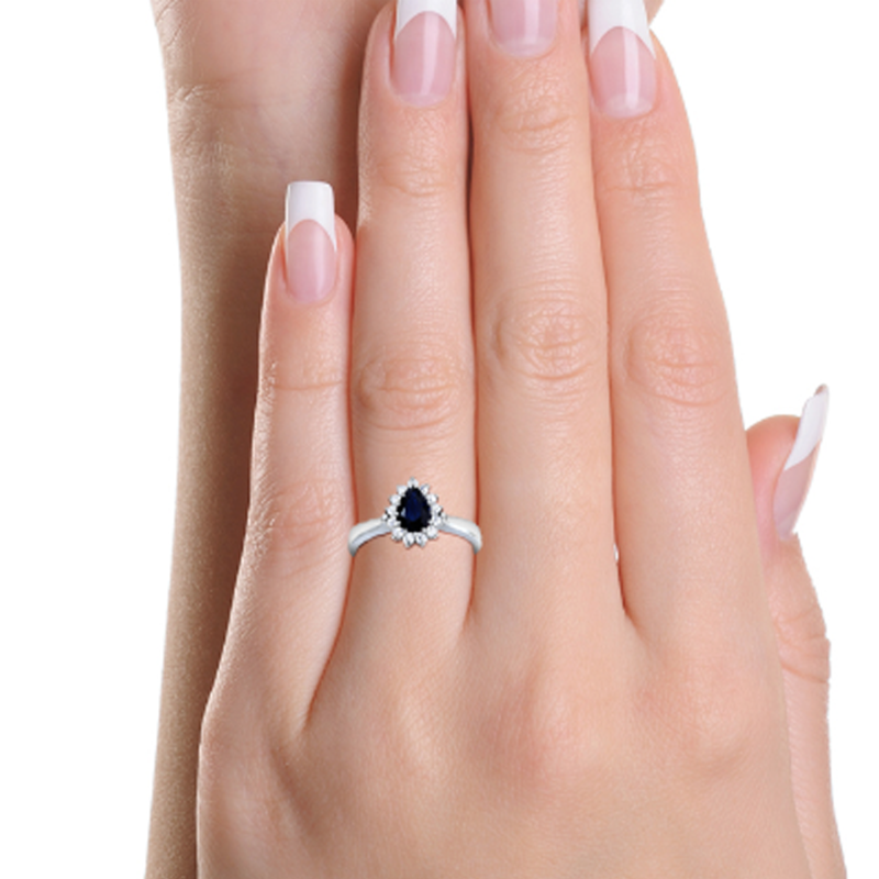 18K Gold Pear Cut Sapphire Halo Engagement Ring-3