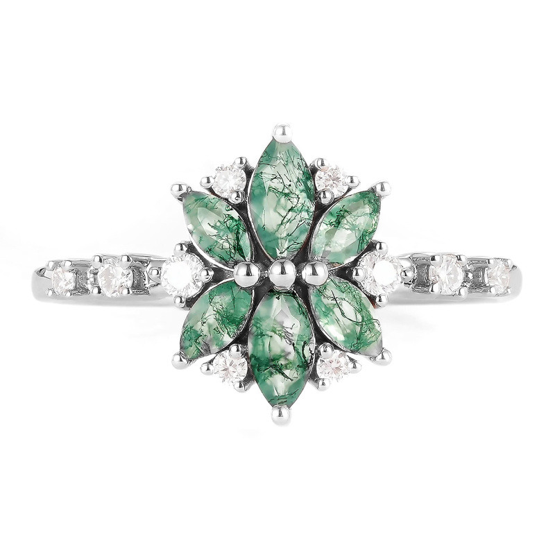14K White Gold Marquise Cut Moss Agate Ring-1