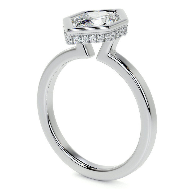 Anillo de compromiso solitario de oro blanco de 10 quilates con moissanita talla marquesa-5