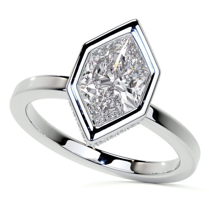 Anillo de compromiso solitario de oro blanco de 10 quilates con moissanita talla marquesa-7