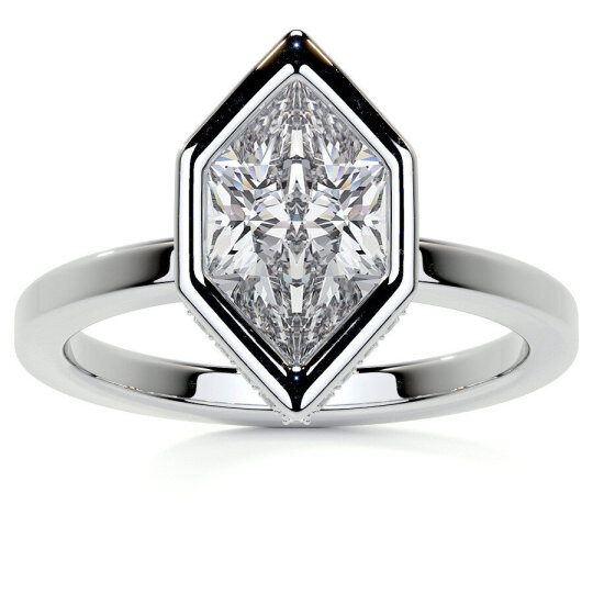 Anillo de compromiso solitario de oro blanco de 10 quilates con moissanita talla marquesa