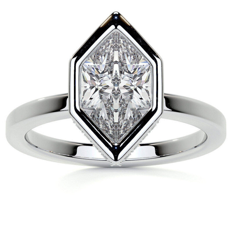 Anillo de compromiso solitario de oro blanco de 10 quilates con moissanita talla marquesa-1