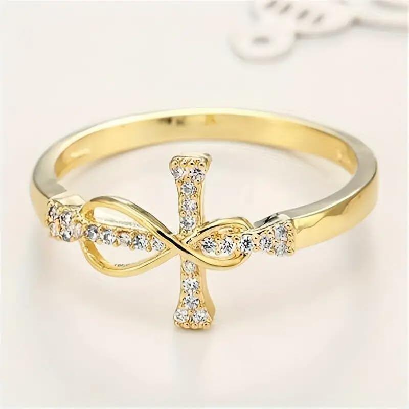 10K White Gold Moissanite Cross Ring-2
